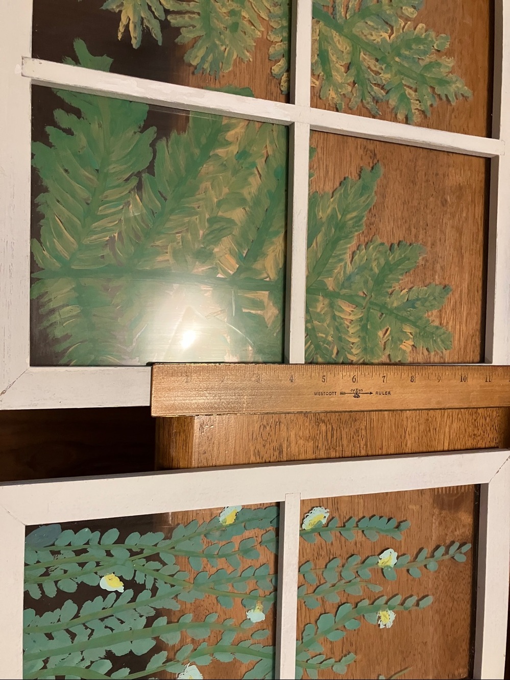 Hand Crafted (2) White Framed Botanical Window Art - Green Ferns